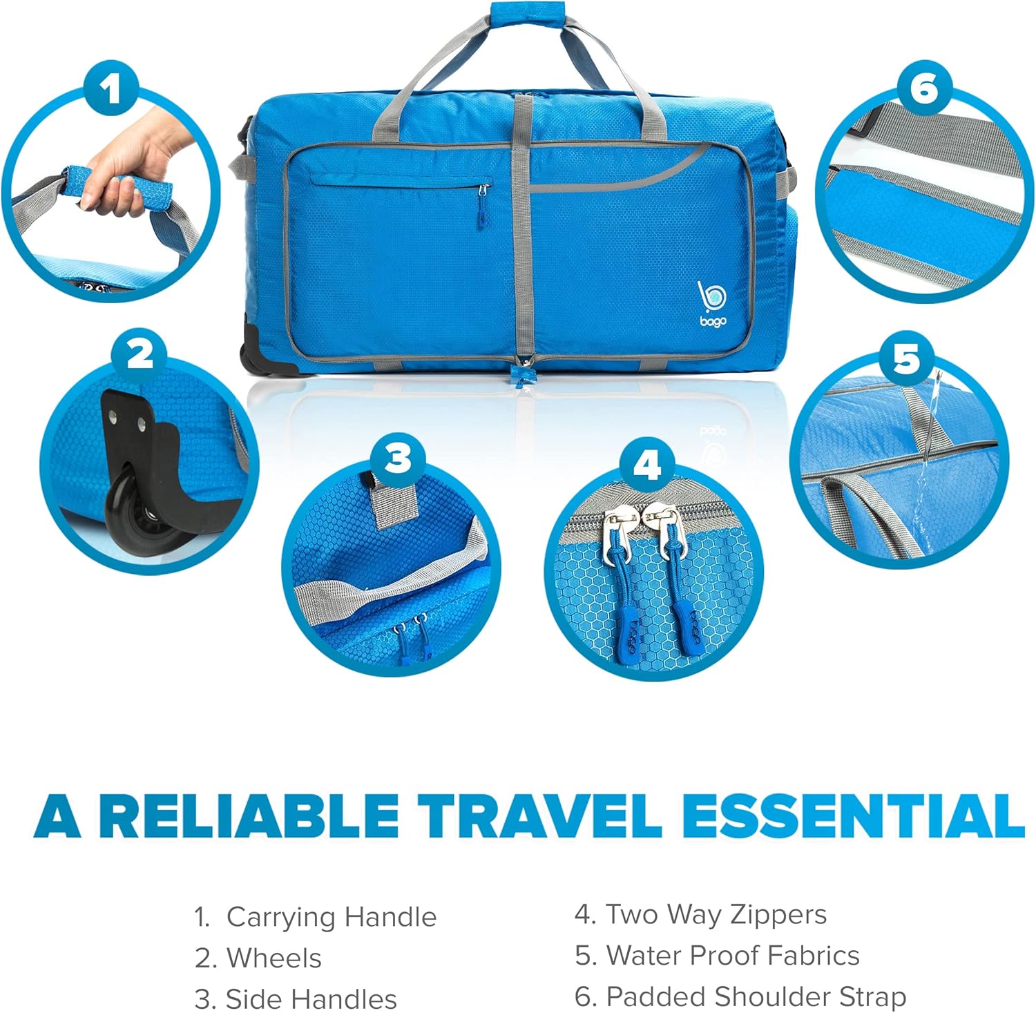 Buy Bago Rolling Duffle Bag with Wheels 30 100L Foldable Weekender