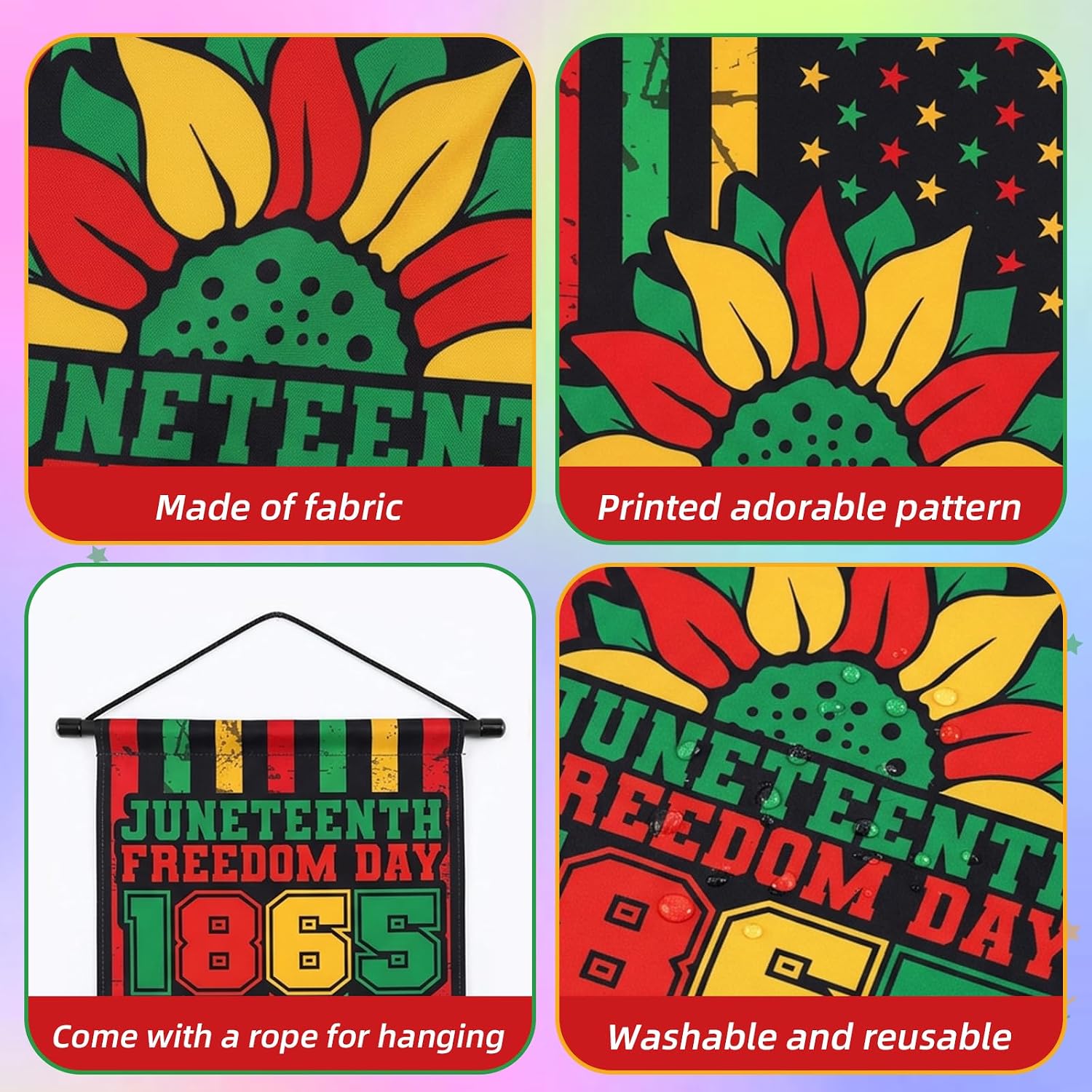 Juneteenth Day Door Sign Flag, 3 Pcs Happy African American Independence Day Banner Door Hanging Decor, Freedom Day Banner Holiday Party Decor for Home Wall Indoor Outdoor