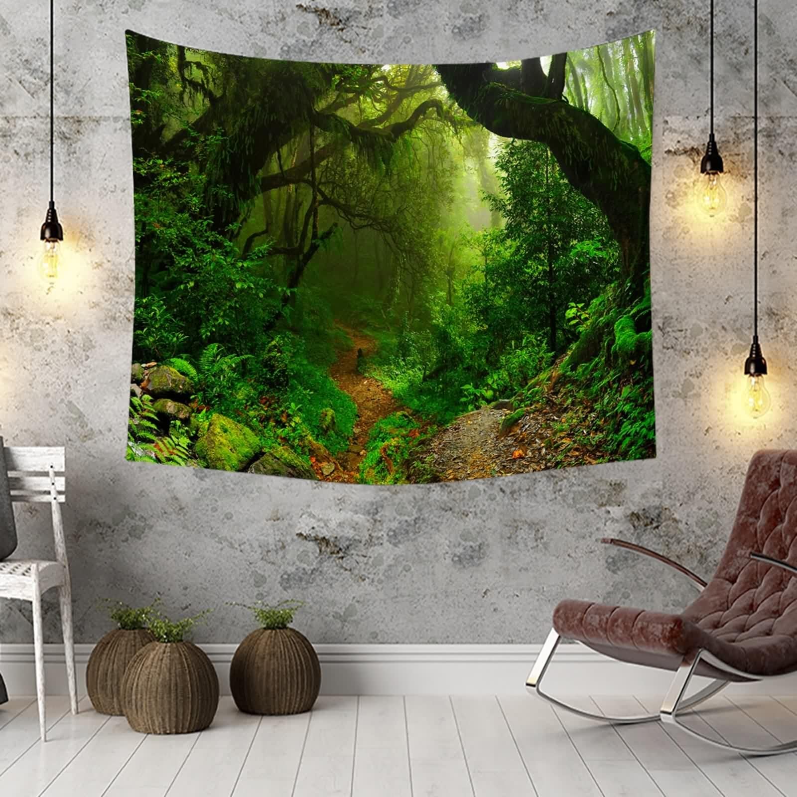 Telo 200X200 Arazzo, Arazzo Soggiorno Foresta Verde Poliestere Decorazioni da Parete per Camera da Letto Dormitorio