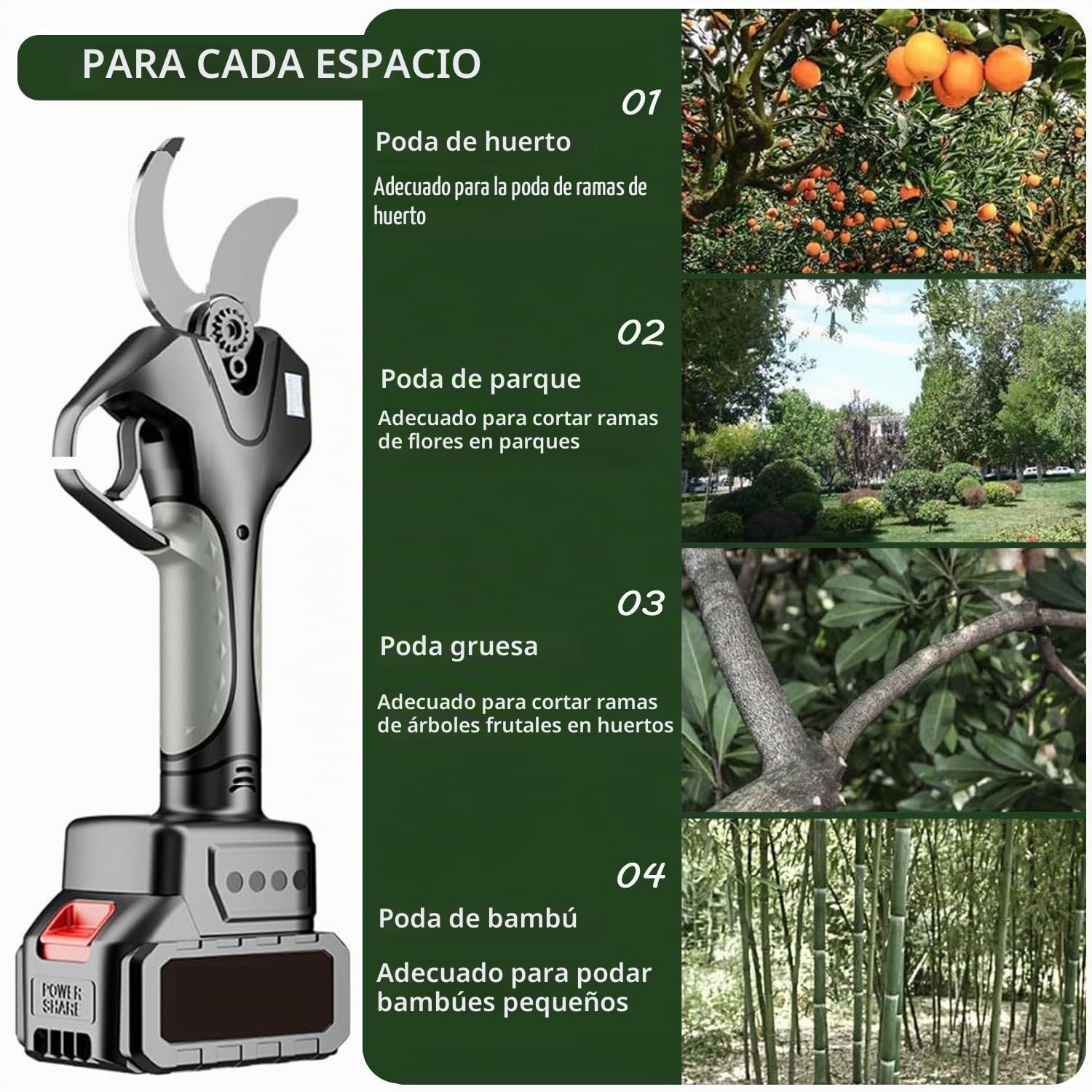 Tijeras De Podar Telescópicas, Eléctricas E Inalámbricas De 50mm con Pértiga De 1.3-2.1M Y 2 Baterías De 4500 Mah, Ideales para Viñedos, Olivos Y Jardinería.