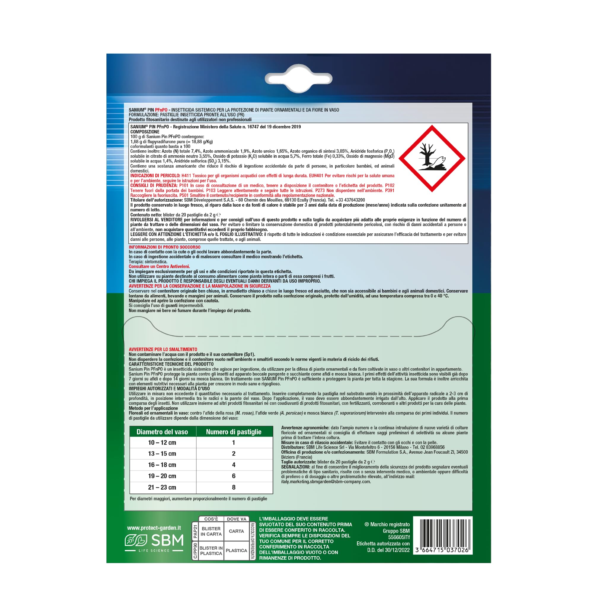 Protect Garden Sanium Pin PFnPO Insetticida Sistemico in Pillole 20 Pin