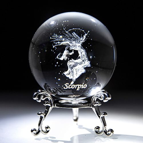 Miniatura 3 de Bola de constelación láser 3D Cristal 2.362 in Pisapapeles Esfera completa de cristal Fengshui con soporte de floración plateado plateado (escorpio)
