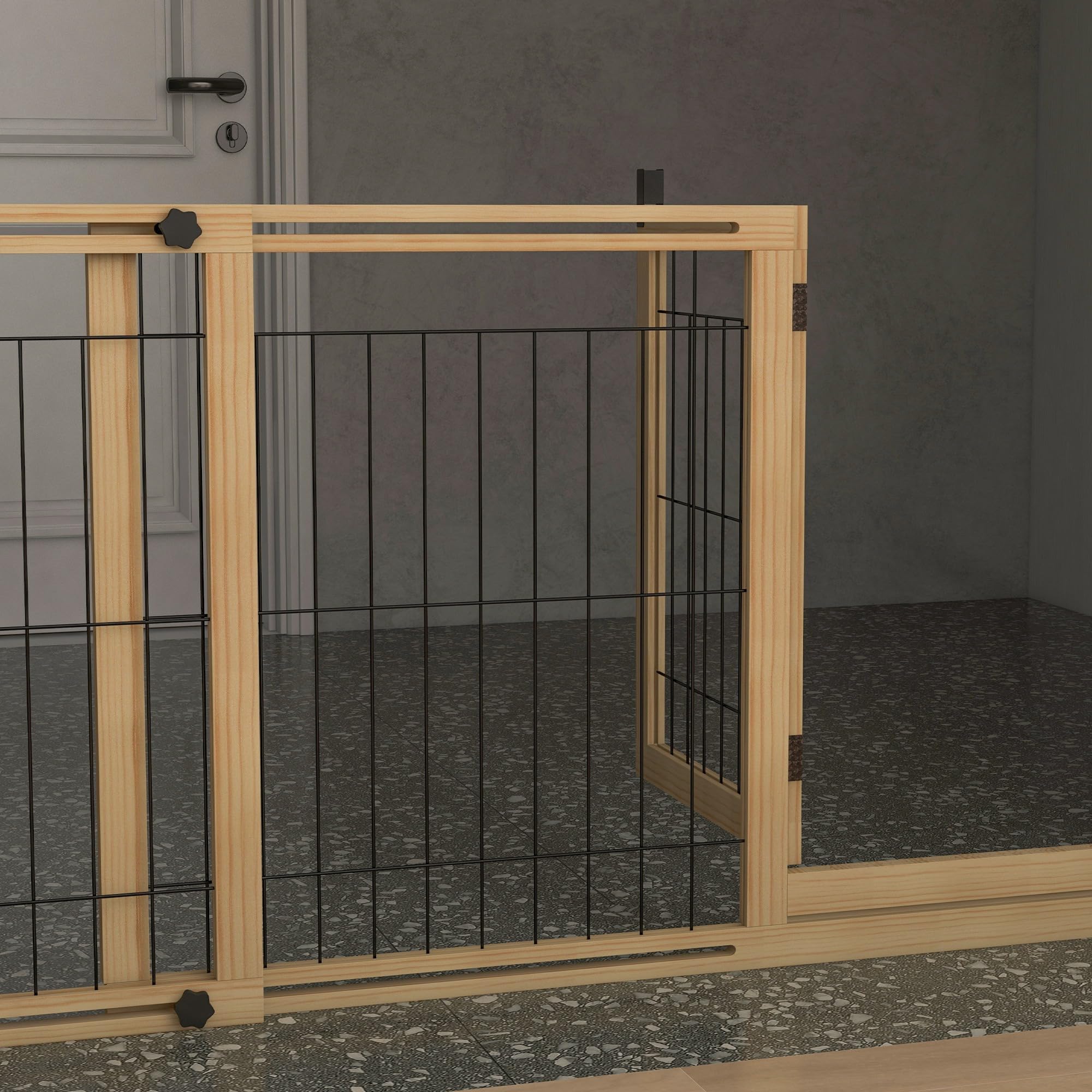 PawHut Barrera para Perros de Madera 112-159x70 cm Valla para Mascotas Extensible de 2 Paneles con Patas de Apoyo Triangulares para Puerta Pasillo Escalera Natural