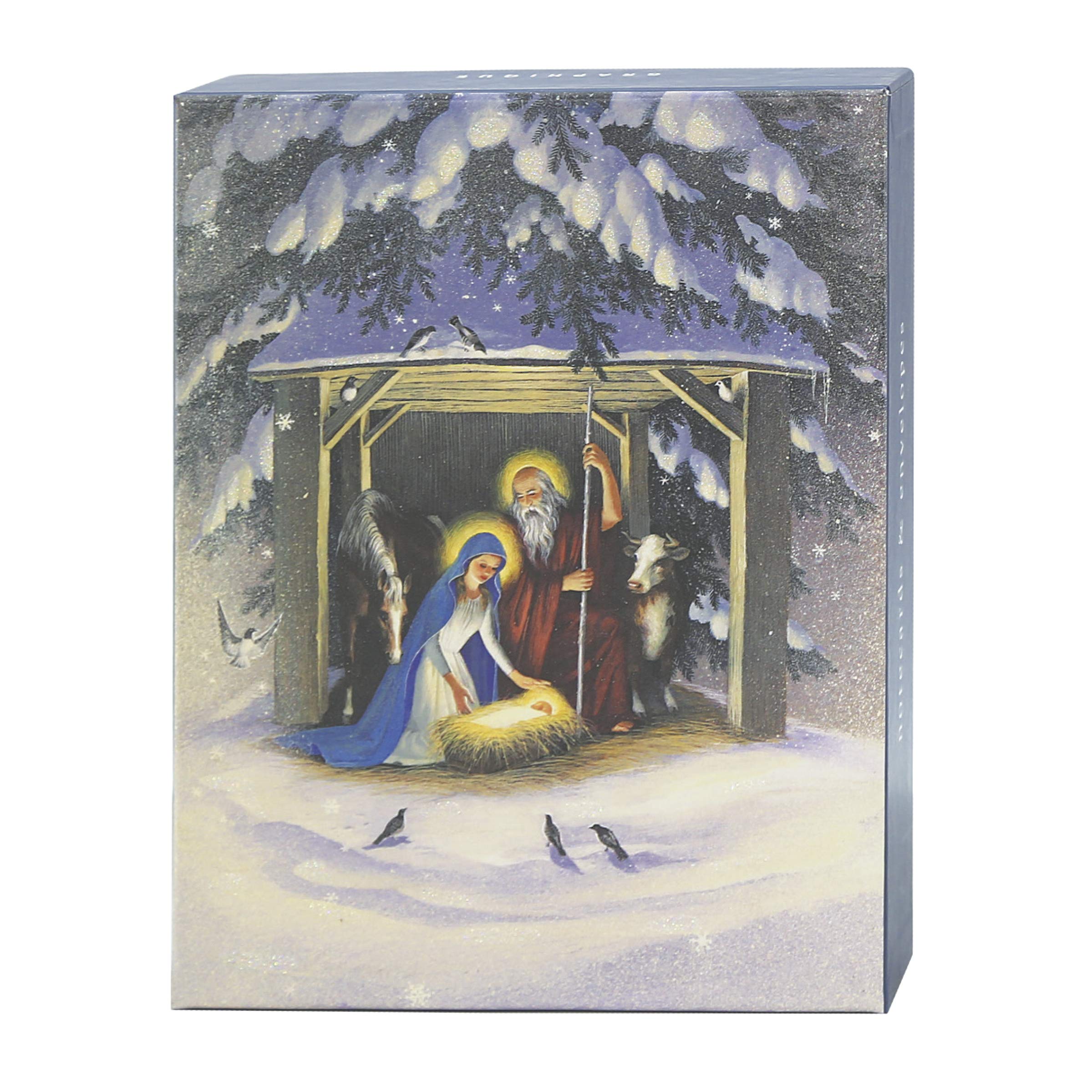 Graphique Holy Night Assorted Boxed Cards — 20 Baby Jesus & Manger Holiday Cards With 4 Designs & Embellished With Glitter, Christmas Cards Includes Matching Envelopes and Storage Box, 4.25" x 5.875"