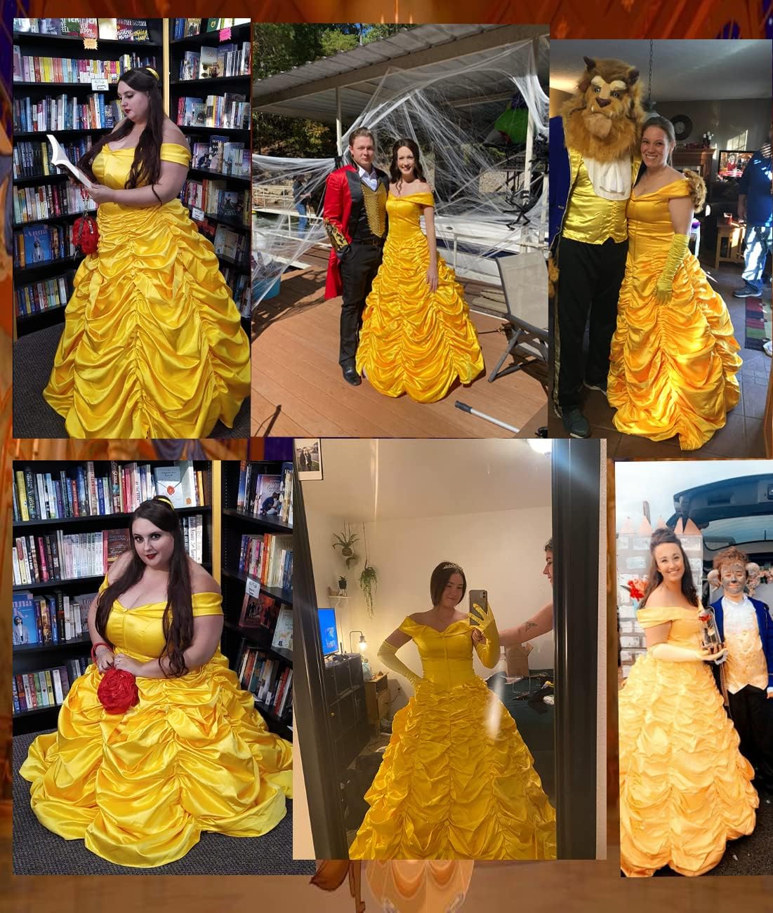 Ainiel Women's Cosplay Costume Princess Dress Yellow Satin (XL, Style 1) - Image 4