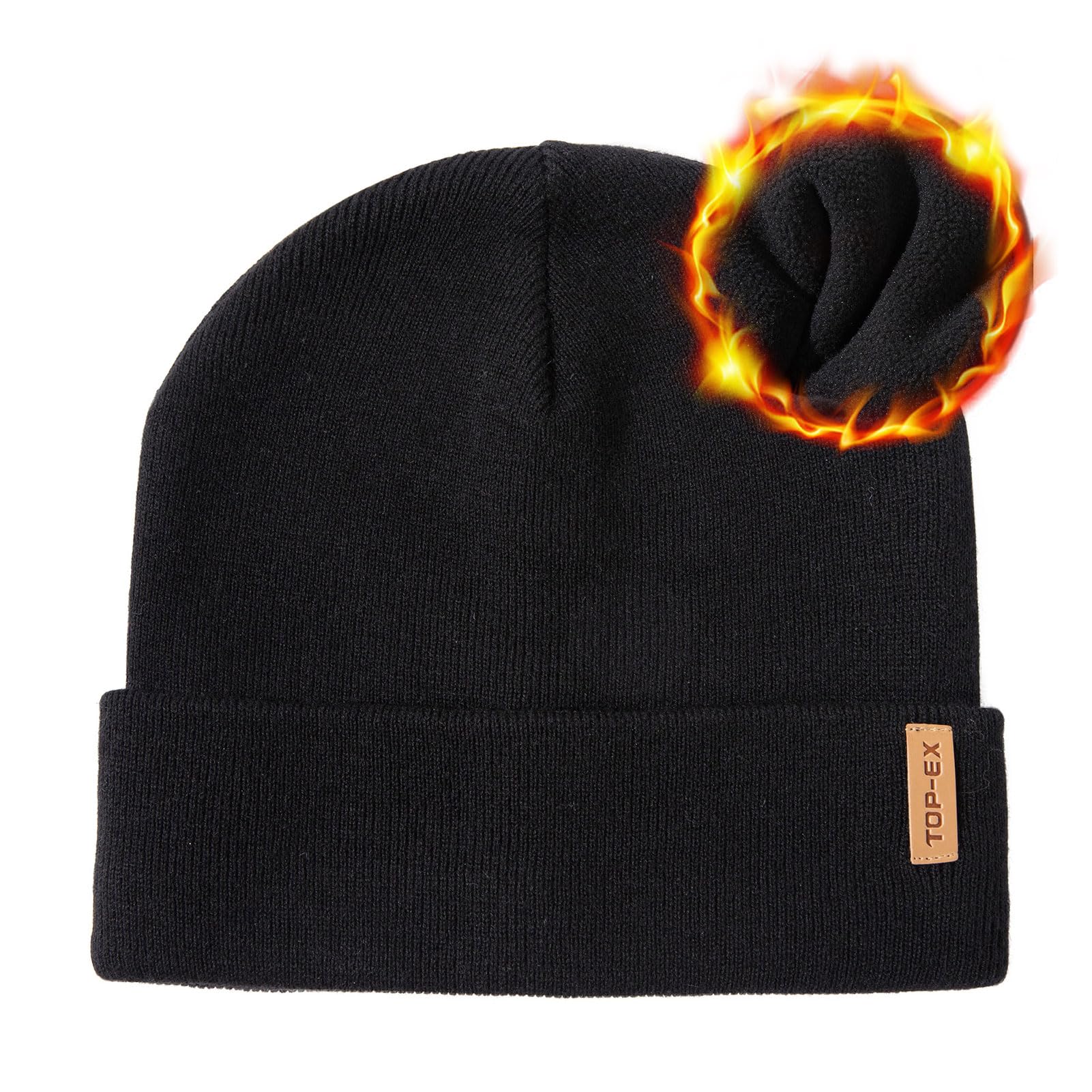 TOP-EX Oversized L XL Winter Mens Beanie Hats Merino Wool Fleece Lined Warm Big Head