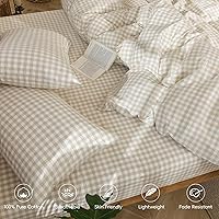 Vista 2 de MooMee Ropa de Cama Fundas de Almohada de Cuadros Vichy Paquete de 2 100% Algodón Lavado con Textura Tipo Lino Transpirable Duradero Suave Cómodo