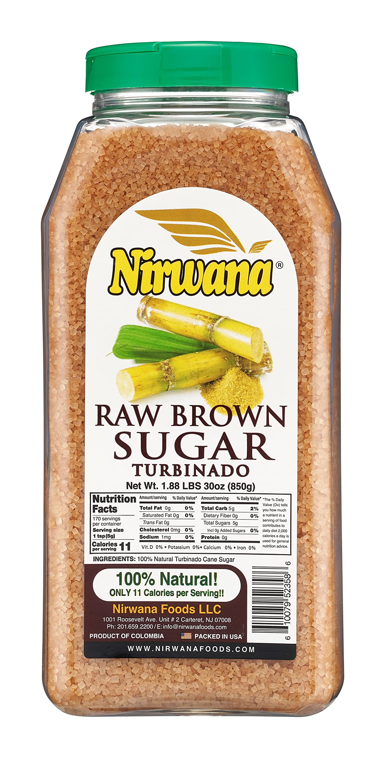 Nirwana Raw Brown Sugar, Natural Granulated Sugar for Baking, Cooking, Coffee and Hot & Cold Drinks - 1.88 LBS