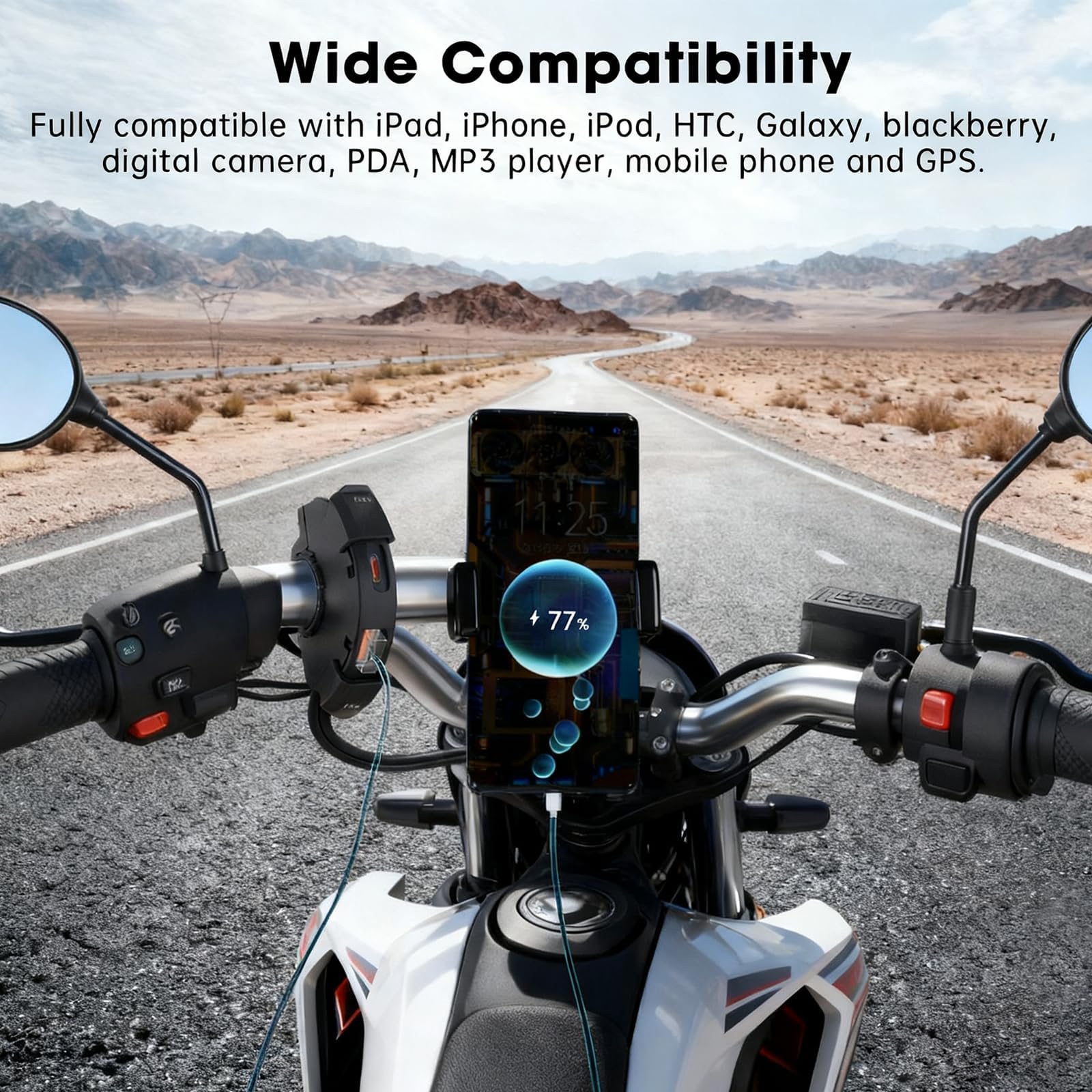Caricatore USB per Moto 48W, 2 Porte (QC3.0 18W + PD3.0 30W), IP65, Presa USB-C 12-24V – Ricarica Rapida per Viaggi & Avventura/Quotidiano/Outdoor – Compatibile con Telefono/GPS/Fotocamera