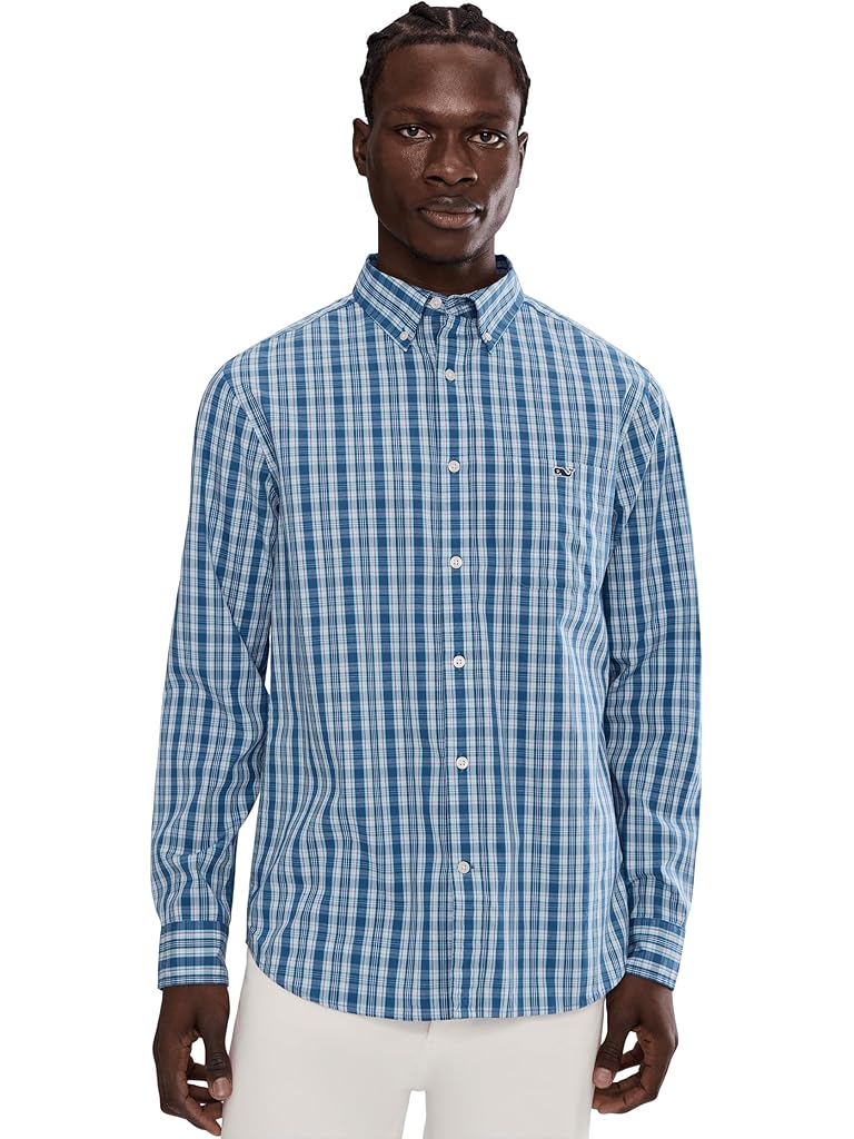 Pewter Vineyard Vines Wavecrest Plaidd Perfect Wash Shirt