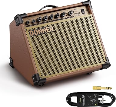 Donner DKA-20 Keyboard Amplifier 20 Watt Keyboard AMP with Aux in and Two Channels, Bass Guitar Amp, Piano Amplifier, Electronic Drum Speaker Support for Microphone Input