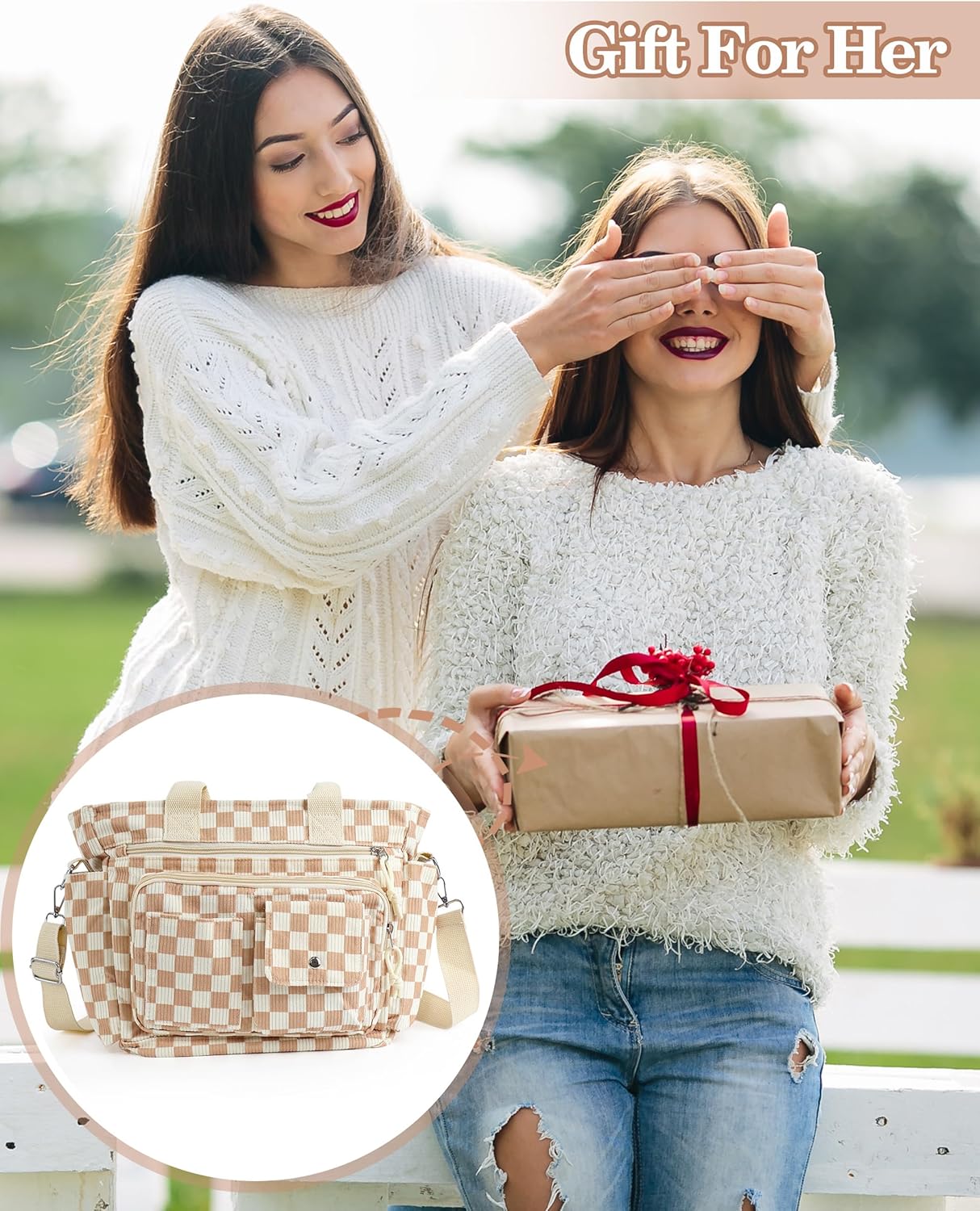 PainZieteg Strawberry Tote Bag Bow Bag With Multi Pocket Women Girls Crossbody Corduroy Handbags Purse Work Travel