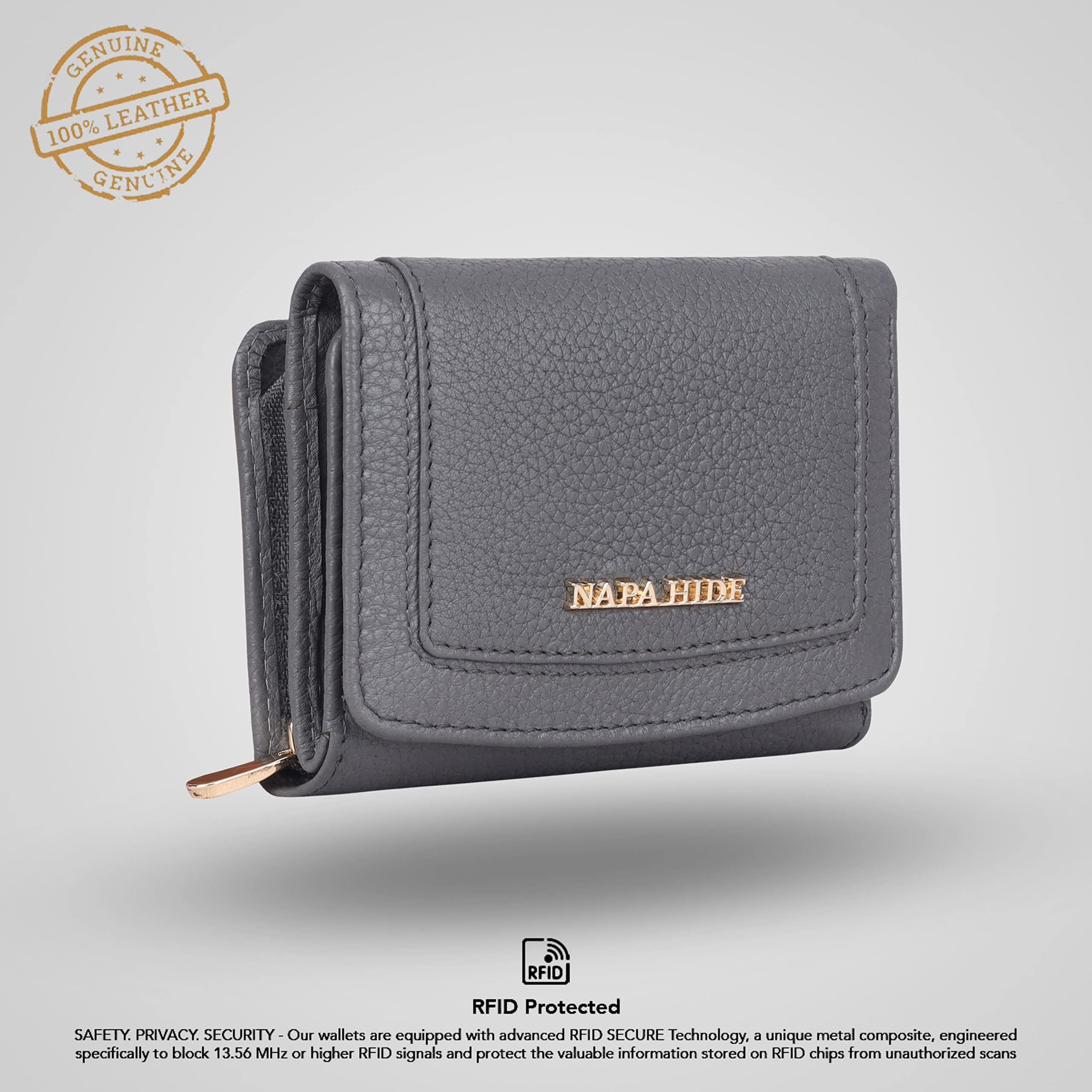 NAPA HIDE Women Leather Wallet Bifold Zipper Pocket Wallet Card Case Purse with ID Window 1