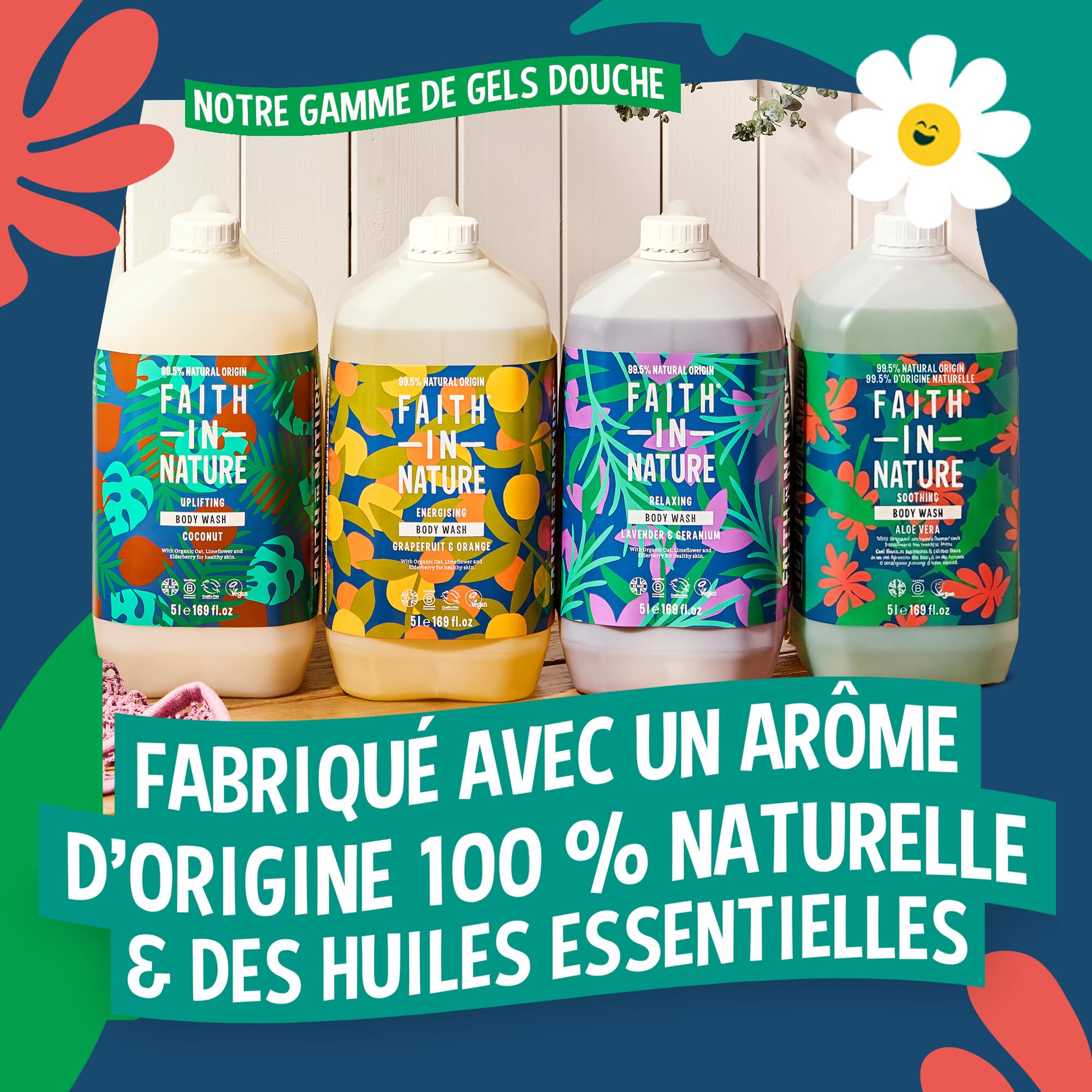 Faith In Nature Gel Douche Naturel à l’Aloe Vera, Apaisant, Végan et Non Testé sur les Animaux, Sans SLS ni Parabènes, Recharge 5 L