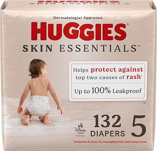 Huggies Pañales talla 5, pañales Skin Essentials para bebé, talla 5 (27+ libras), 132 unidades (2 paquetes de 66), el embalaje puede variar