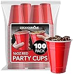 Stock Your Home Red Plastic Cups Disposable, 16oz (100 Count) Heavy-Duty, Large Party Cup Pack Bulk Pack for Drinking Punch, Soda, Wine, Beer, 4th of July, Halloween
