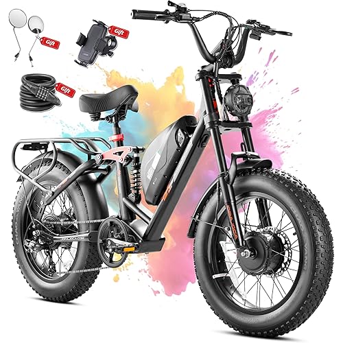 eAhora Terra/Luna 2 Dual Motor 33-31Mph Electric Bike for Adults 3000W/1500W Ebike with Removable 48V 20Ah/15Ah Battery 20'' * 4.0 Fat Tire All Terrain Ebikes, SHM 7-Speed Gear Electric Bicycle