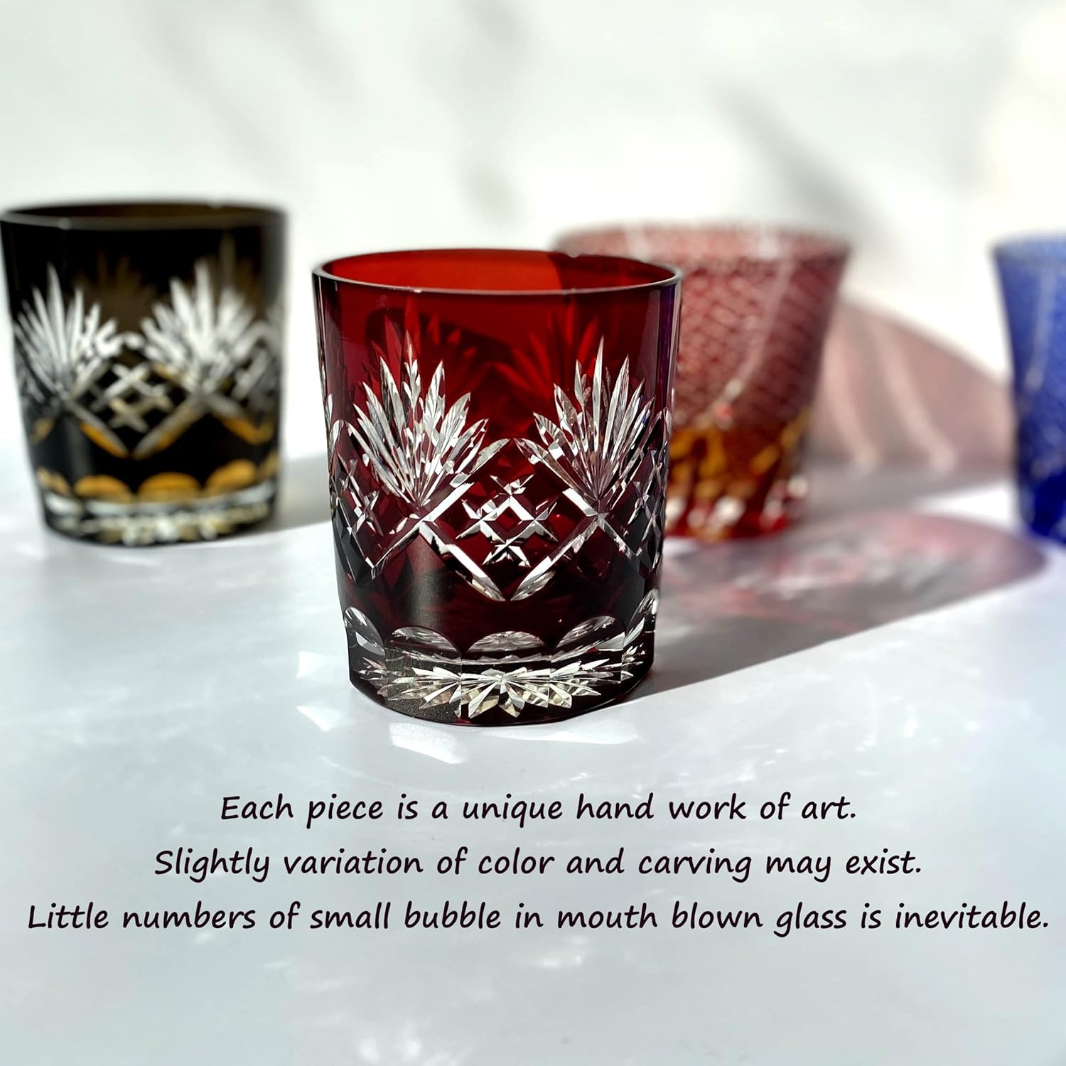 Ruby Red Fancy Hand Cutting Wine Glass, Gift Boxed 10 Oz Handmade Old Fashioned Glass - Image 6