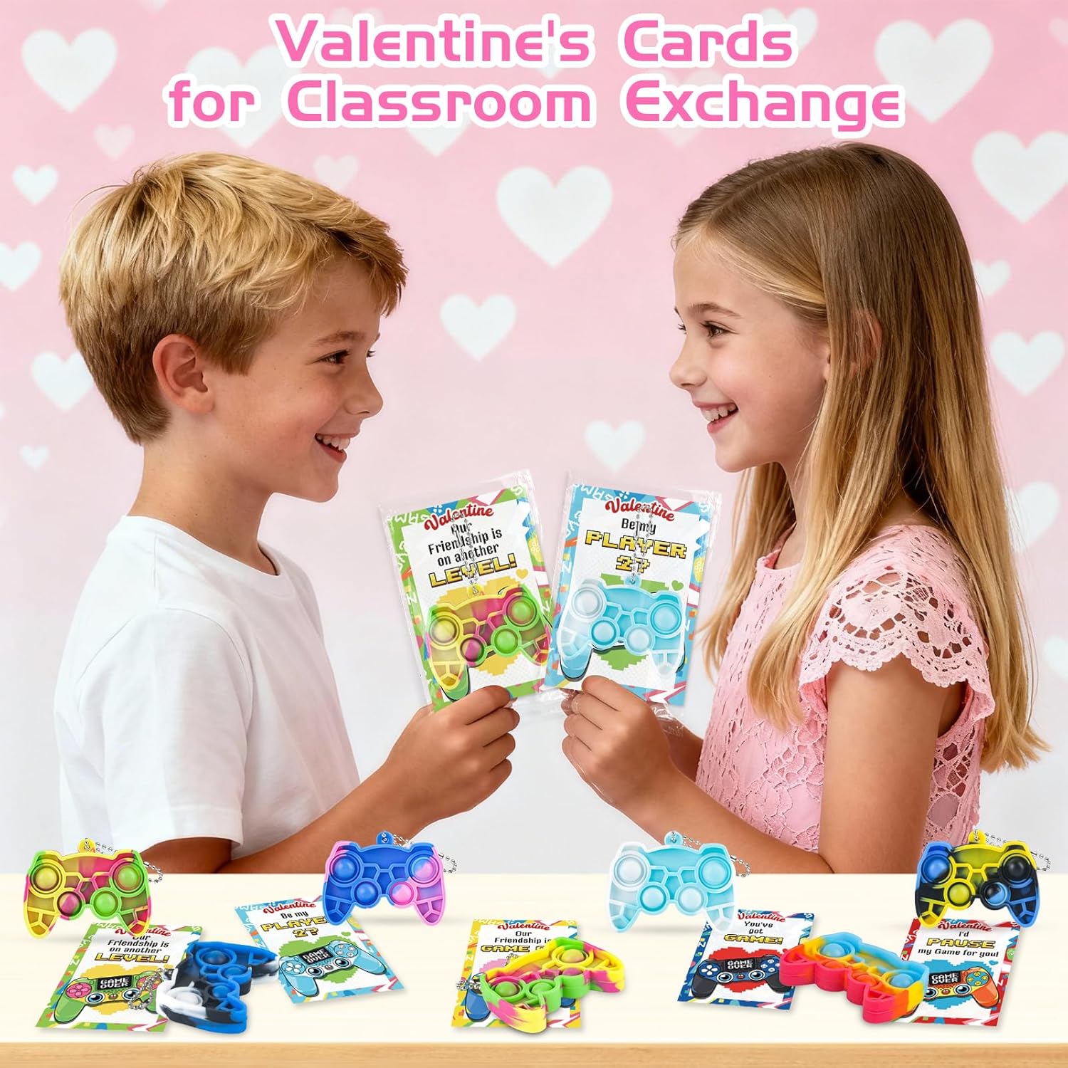 NEUBSAW 24 Packs Valentine's Day Cards with Pop Games Keychains Toy for Classroom Exchange, Valentine's Gifts Party Favors for Boys Girls School, Valentine's Prizes for School