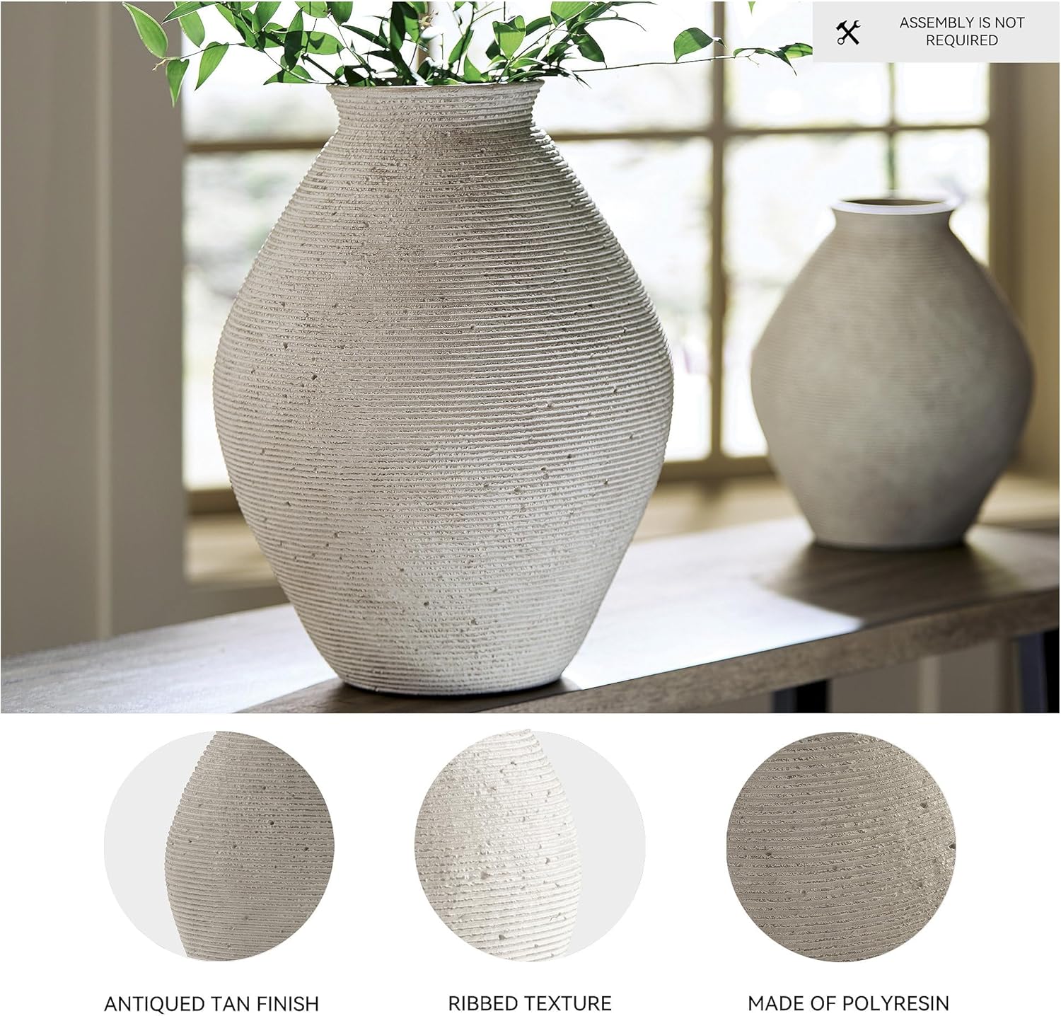 Signature Design by Ashley Hannela 17" Modern Distressed Polyresin Vase, Antique Tan 17 inch Tan