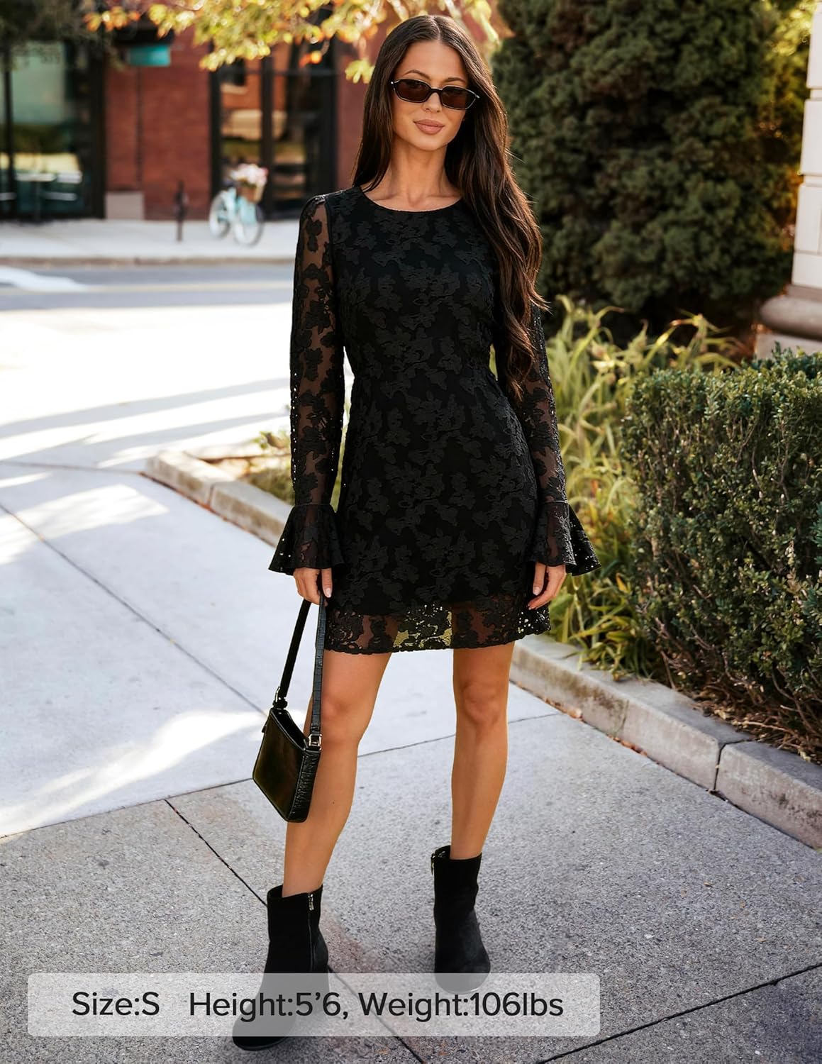 ZESICA Long Sleeve Mini Dresses for Women Spring Mesh Floral Crewneck Bodycon Wedding Guests Cocktail Party Short Dress - Image 5