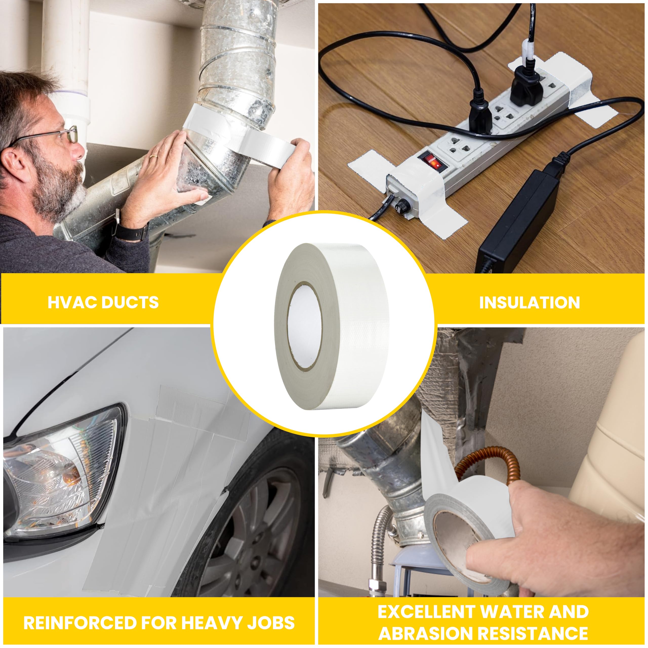 T.R.U. Heavy Duty Duct Tape - 2 Pack White 2x30 Yard Rolls (11 Mil Thickness)