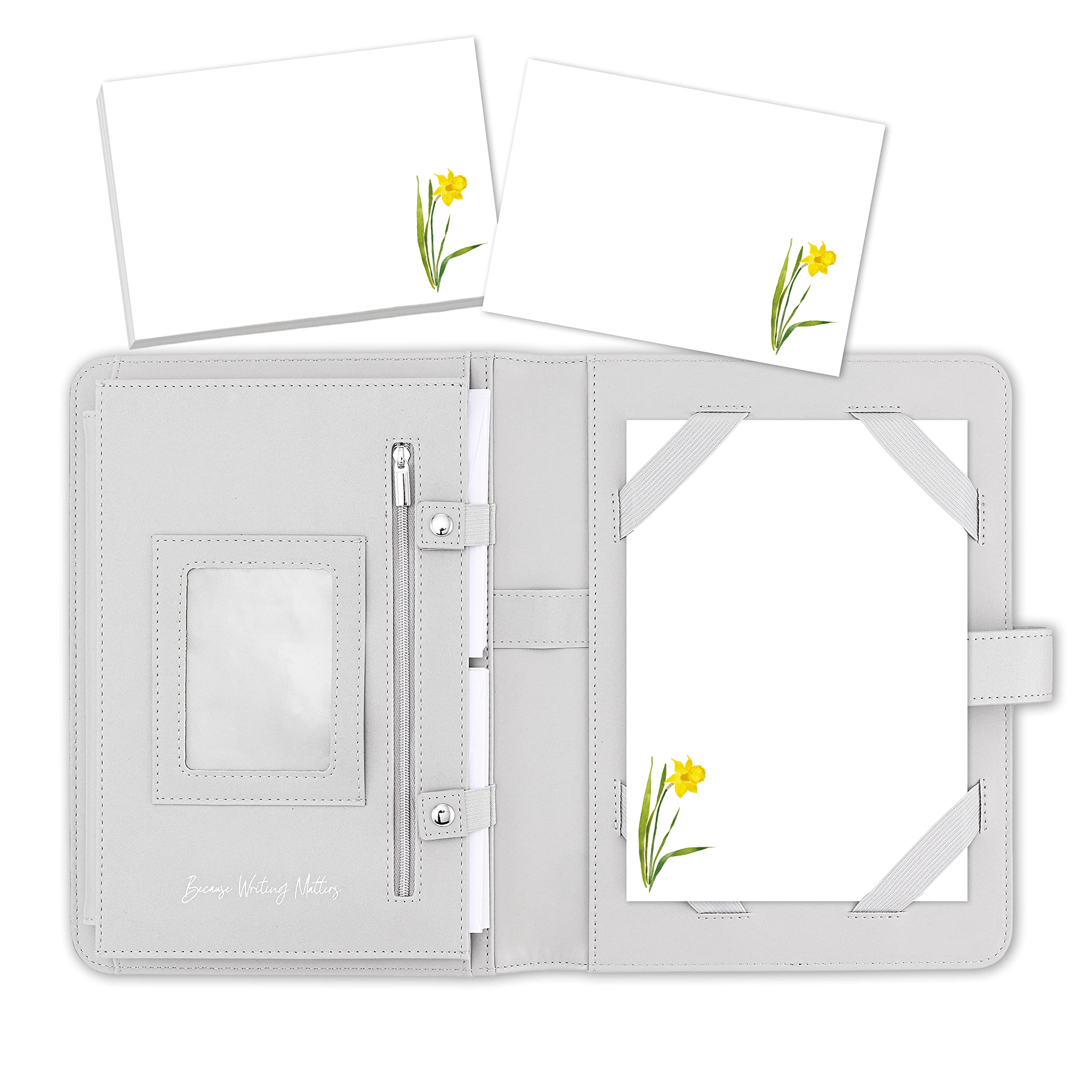 Me Loovely Yellow Daffodil Letter Writing Paper and Envelopes Sets A5 Size Letters Papers Stationery Supplies | (20 Letters & 20 Envelopes with Grey Organiser)