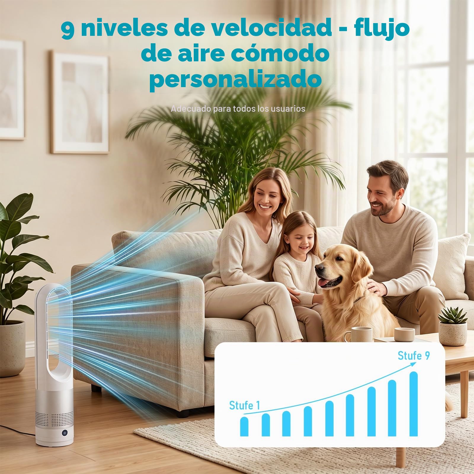 Ventilador sin aspas silenciosas, ventilador de columna con mando a distancia, oscilación 80°, 8 velocidades, temporizador 8H, LED ventilador portátil para oficina, dormitorio, sala de estar