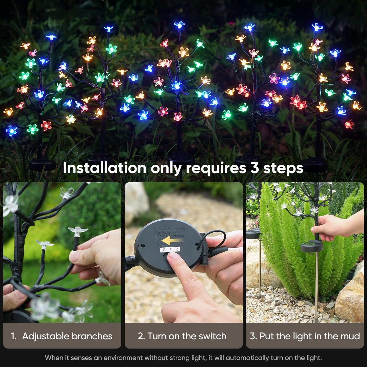 Solar Garden Lights Outdoor Waterproof,Garden Decor Solar Flowers For Outside Decorative,2Pack 2Modes Solar Powered Fairy Outdoor Decorations for Yard Patio Pathway, Gardening Gifts Mothers Day