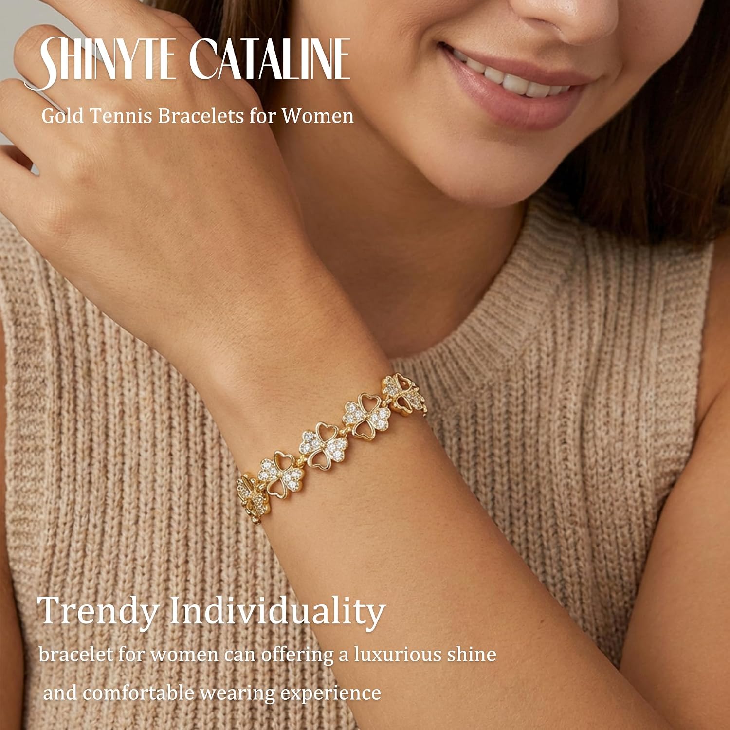 Dainty 14K Gold Plated Cubic Zirconia Bracelet for Women,Classic Trendy Tennis Bracelet,Valentines Gifts for Your Lover