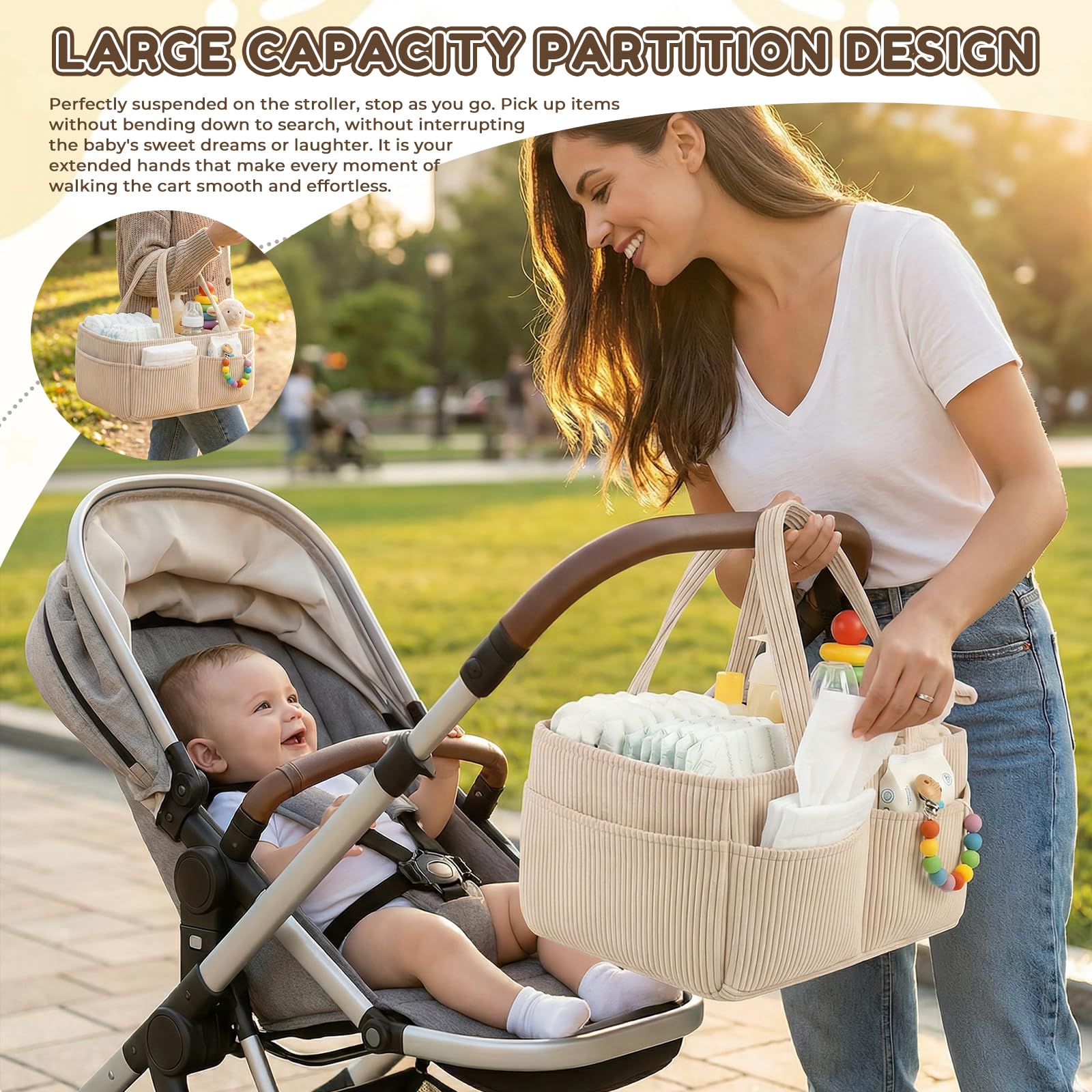 Rangement Couches Bebe, Panier Rangement Bébé Table a Langer, Organisateur de Couche Bebe, Panier a Langer Portable avec Compartiments Amovible et Poignées, Cadeau pour Nouveau-né