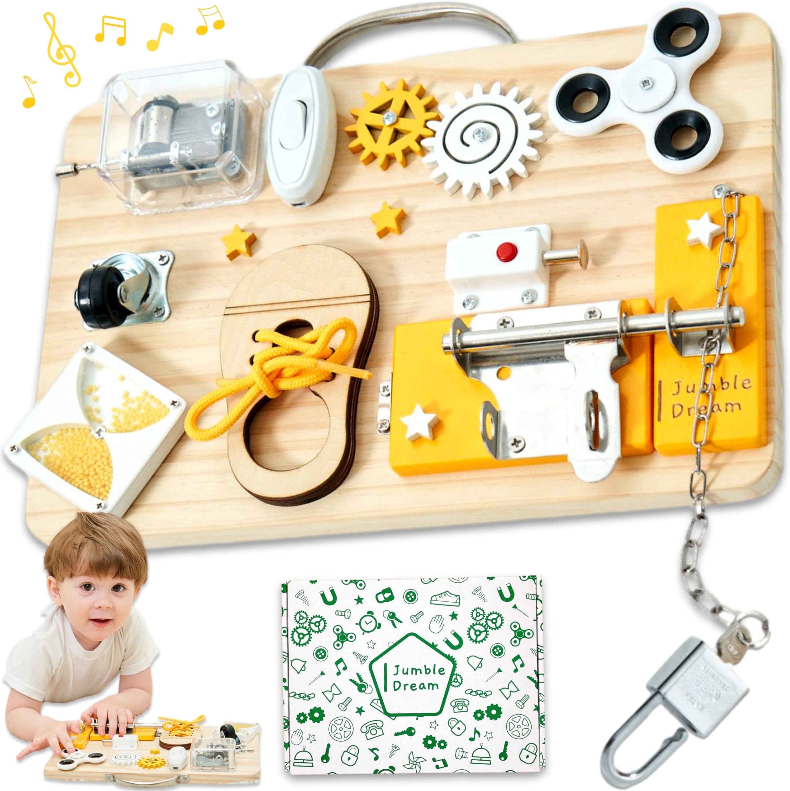 Jumble Dream Wooden Busy Board Montessori Toys for Toddlers and Educational Sensory Busy Board Autism Products & ADHD Activity Board for Learning - Kids Travel Toys for Toddlers Age 1 2 3 4 Years