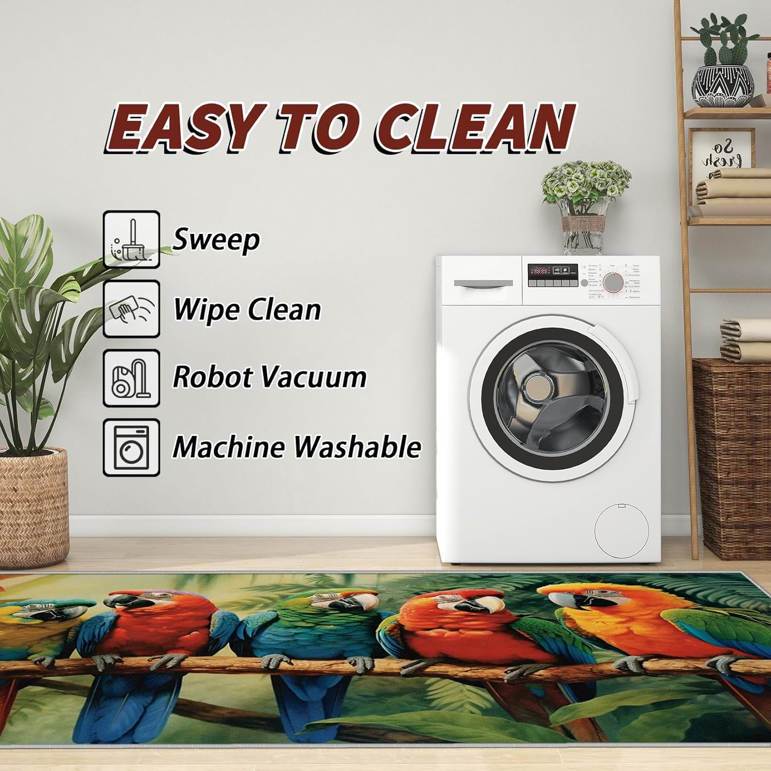 Parrot Rugs for Living Room - Parrot Rug, 2x3 Rug, Tropical Bird Macaw Area Rug, Animal Jungle Theme Door Mat, Washable & Non Slip & Soft Small Carpet, Parrot Home Decor