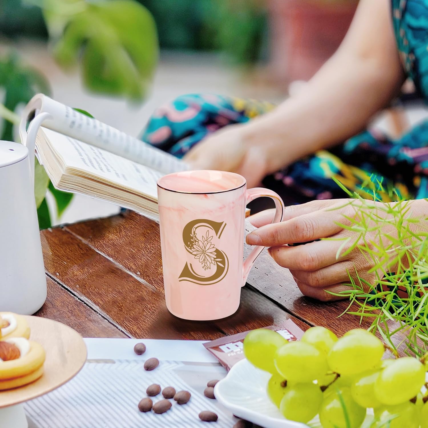 Letter S Personalized Initial Mugs with Flower, Letter S Personalized Novelty Coffee Mug, Novelty Letter Coffee Mugs for Women, Bridal Shower Gifts, Women's Initials Gifts Coffee Mug 14 Ounce Pink - Image 3