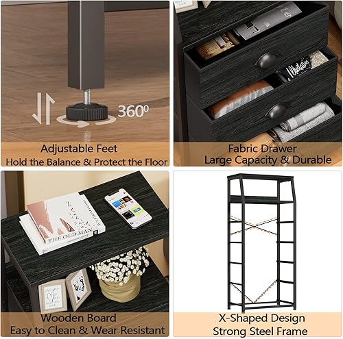 Miniatura 5 de Furnulem Cómoda negra con 5 cajones, cómoda de tela de torre de almacenamiento vertical para dormitorio, pasillo, entrada, guardería, organizador de