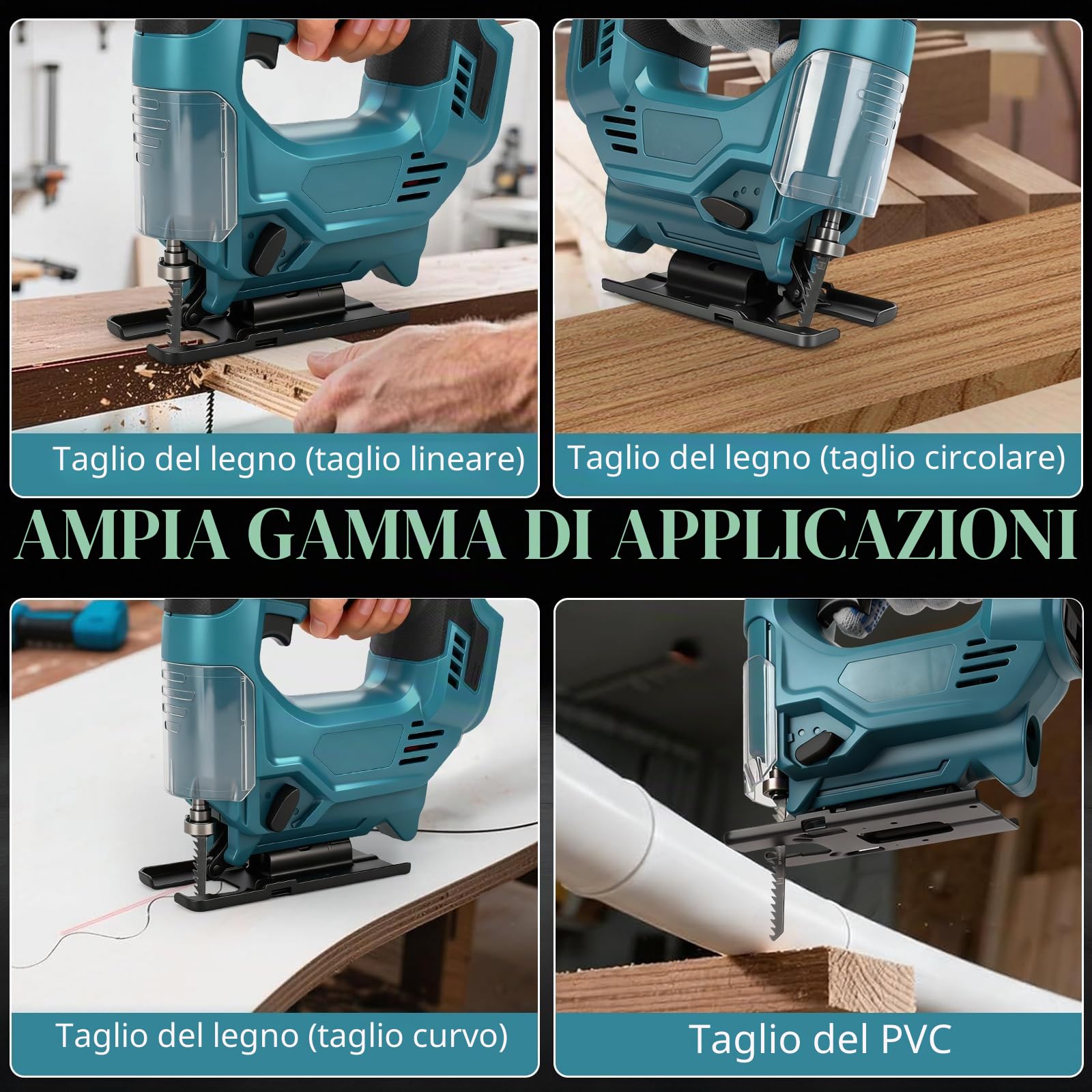 Seghetto Alternativo a Batteria compatibile con Makita 18 V, 3500 RPM, Angolo di Inclinazione Regolabile da ±45 °, velocità variabile, Sega Elettrica per Legno e Metallo (senza batteria)
