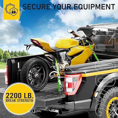 Vista 12 de AUGO - 4 correas de trinquete resistentes y bucles suaves, de 1.5 pulgadas por 10 pies con cierres de seguridad de gancho en S y 4 amarres de bucle