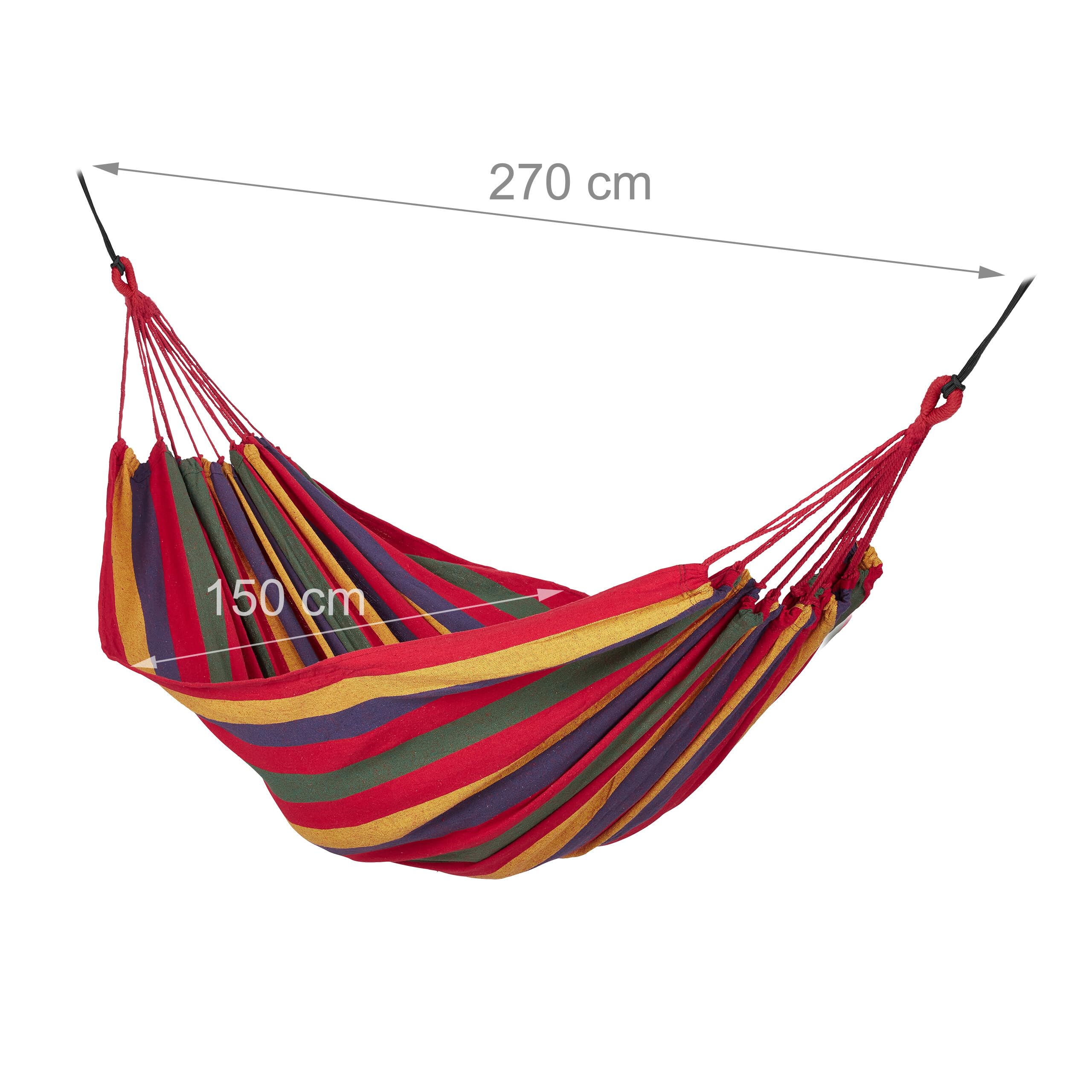 Relaxdays Hamac, Sac, matériel de Fixation, Charge Max. : 150 kg, LP : 270 x 150 cm, intérieur et extérieur, Multicolore