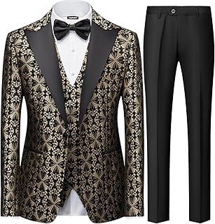 Men Suit 3 Piece Slim Fit Tuxedo for Men Paisley Suit Tux Shawl Lapel One Button Blazer Waistcoat Pant Set for Prom