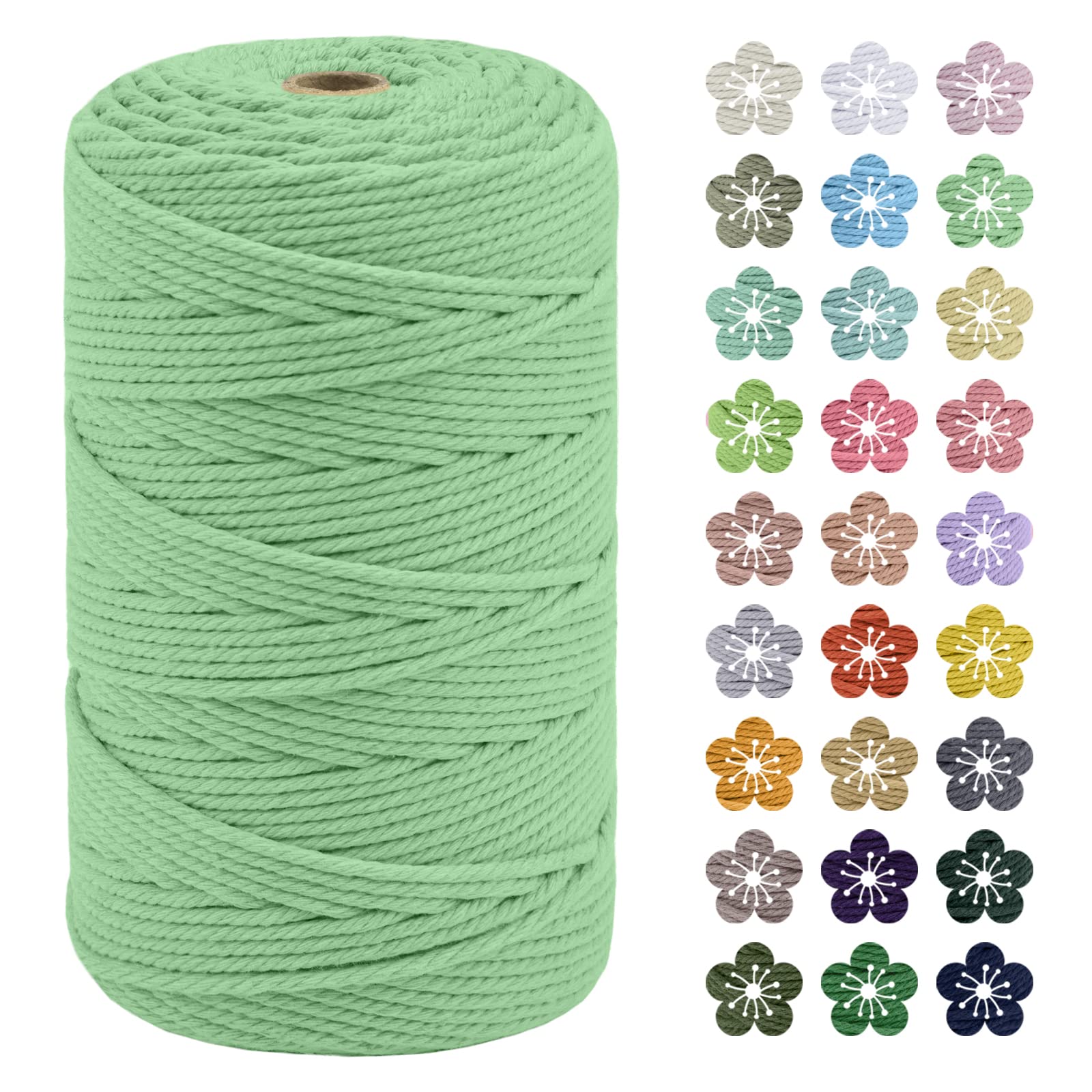 LEREATI Macrame Cord 3mm x 200m, Thick Macrame Rope Natural Cotton Rope Craft String, 4 Strand Twisted Cotton Cord Yarn for DIY Plant Hanger, Wall Hanging, Christmas Decoration (Aqua green)