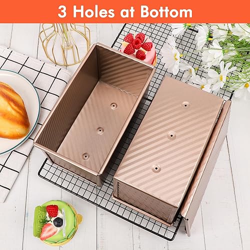 Miniatura 6 de Beasea Pullman - Molde para pan con tapa, paquete de 2 moldes antiadherentes de 1 libra, de acero al carbono, tostadas de pan con tapa para hornear