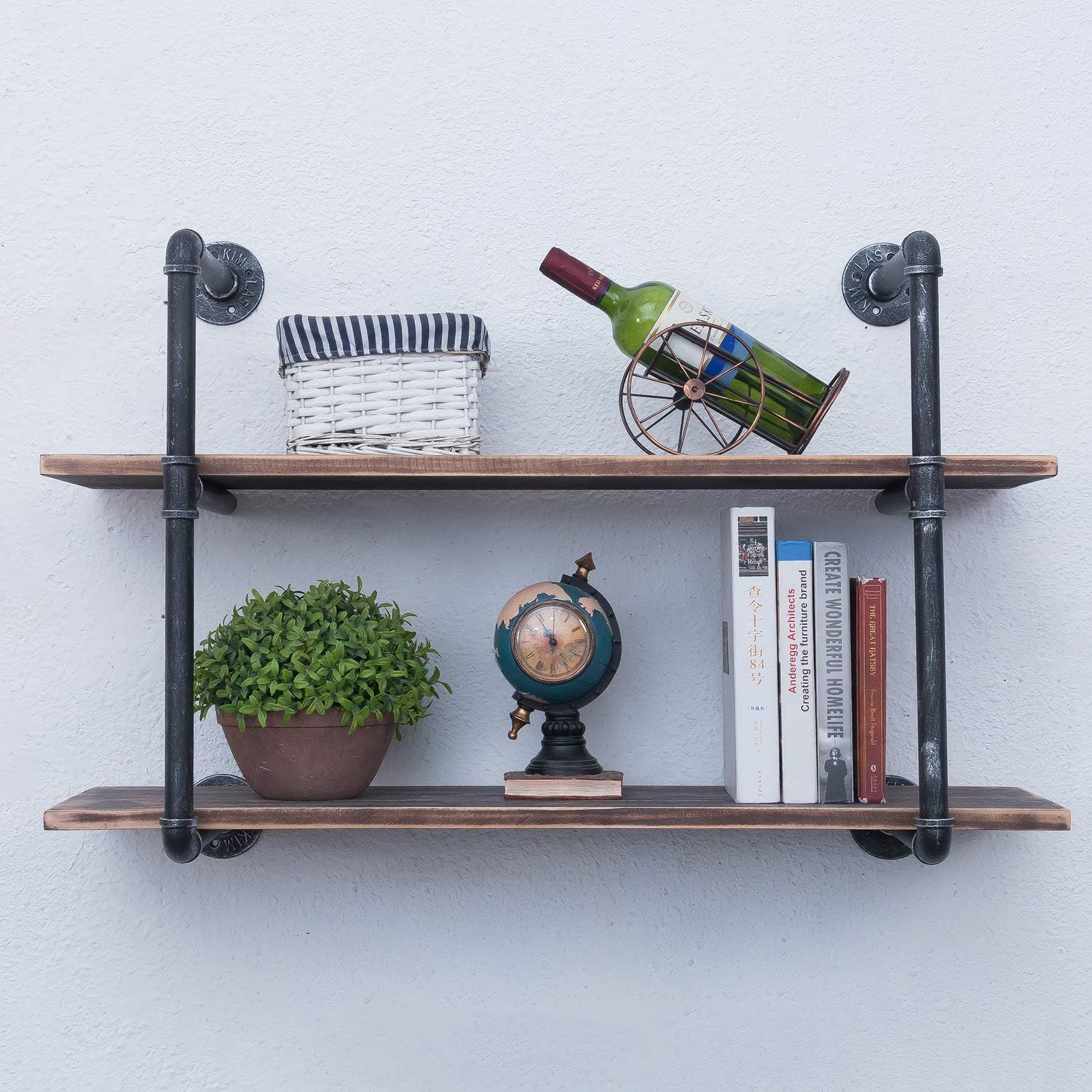 Super Big Clearance! Industrial Pipe Shelves with Wood 4-Tiers,Rustic Wall Mount Shelf 36.2in,Metal Hung Bracket Bookshelf,DIY Storage Shelving Floating Shelves