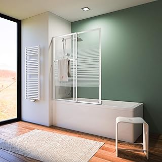 Schulte 120 x 140 cm Parawan nawannowy, 2 panele, składany, profil biały i szkło dekoracyjne, D1130 04 72