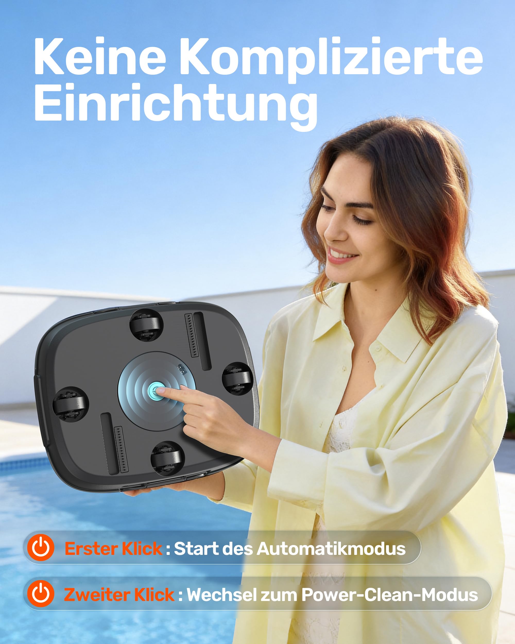 (Upgrade) Gosvor Poolroboter Akku, Bis zu 7200 LPH Effiziente Reinigung mit Power-Clean-Modus, Bis zu 90 Min., 3,4 KG Leicht, Einfach zu Bedienen & Warten, Poolsauger für Flache Böden bis 80㎡, Grün