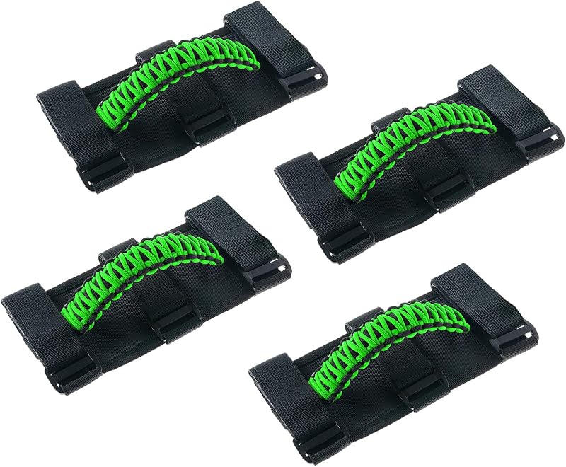 Alças de apoio para roll bar Savadicar em paracord para Jeep Wrangler e Gladiator, verde – 4 unidades