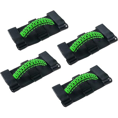 Savadicar 4 x Roll Bar Grab Handles Grip Handle for Jeep Wrangler CJ YJ TJ JK JKU JL JLU & Gladiator JT 1955-2023, Interior Accessories, Green