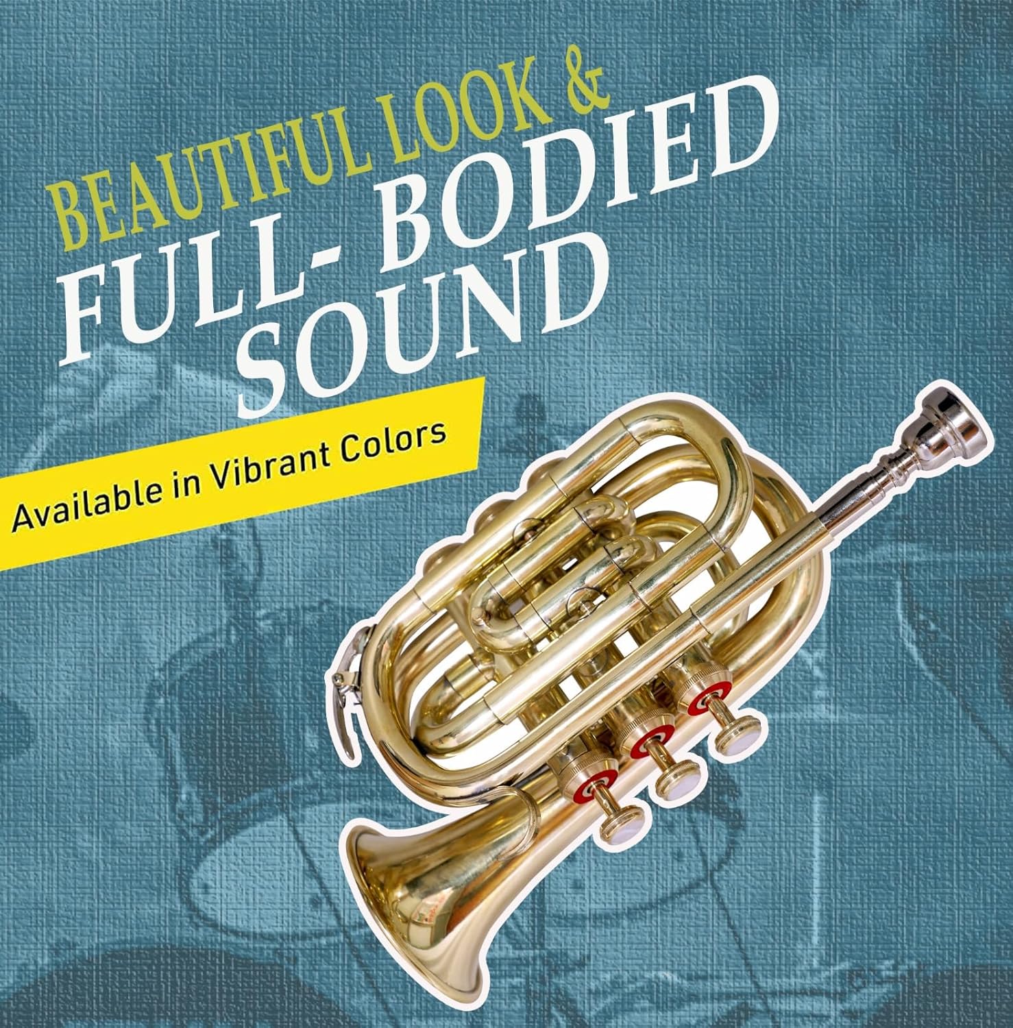 Queen Brass Pocket Trumpet Brass Finish Awesome Sounds Quality Bb W/Case+Mp Gold : Musical Instruments