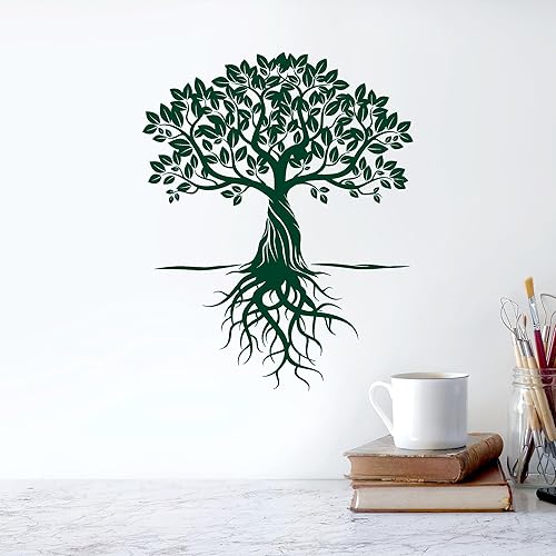 Miniatura 4 de Calcomanía de vinilo para pared raíces de árbol hojas arte para el hogar decoración grande ig4763 175 x 225 pulgadas negro