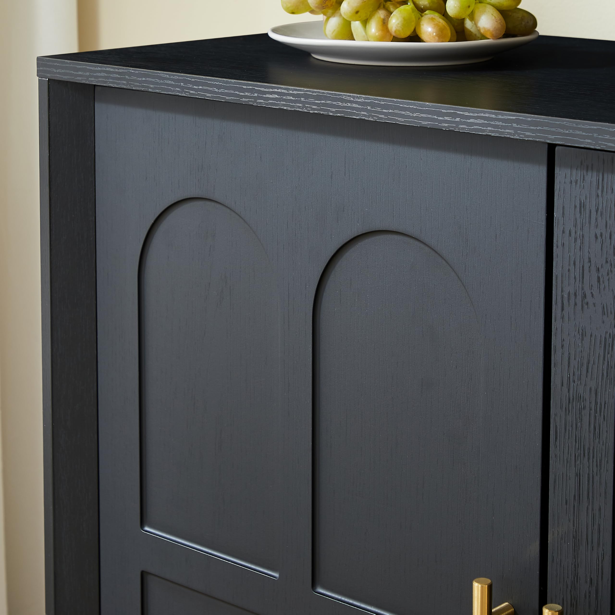 BTM Extra großes Sideboard mit Stauraum, Moderne Vitrine gewölbter Front, 169 cm Langer TV-Schrank, geeignet für Wohnzimmer/Küche/Esszimmer/Flur, schwarz,169x40x80cm