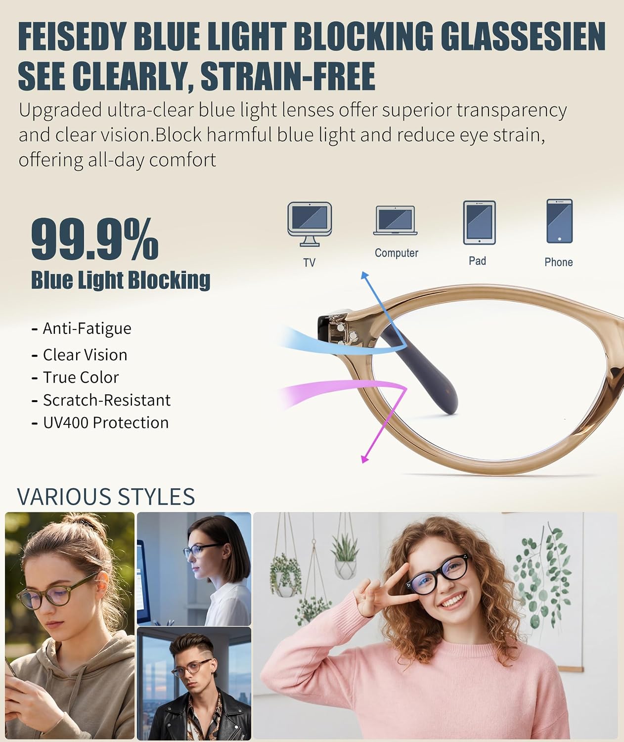 FEISEDY Oval Cat Eye Blue Light Blocking Glasses for Women Clear Lens B0395 image 3